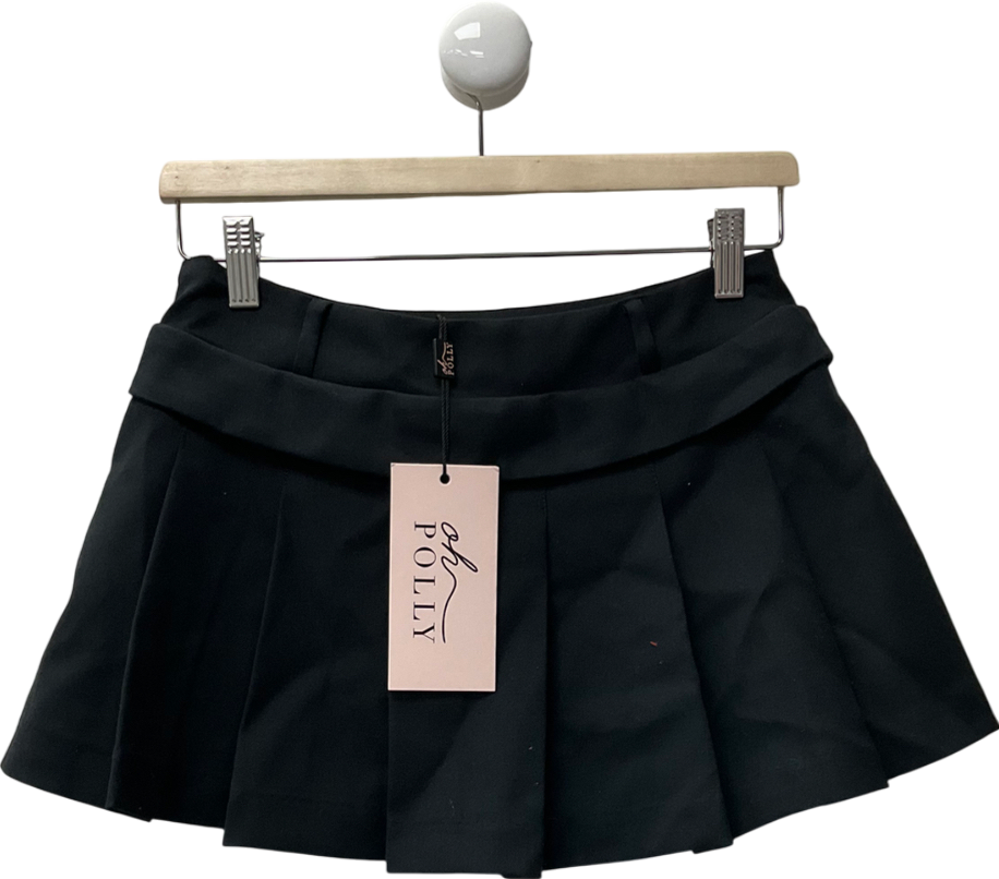 Oh Polly Brushed Twill Mid Rise Pleated Micro Mini Skirt In Black UK 6