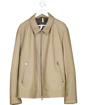 BOSS Green Olive Grey/green Nappa Leather Zip Jacket 48R UK XXXL