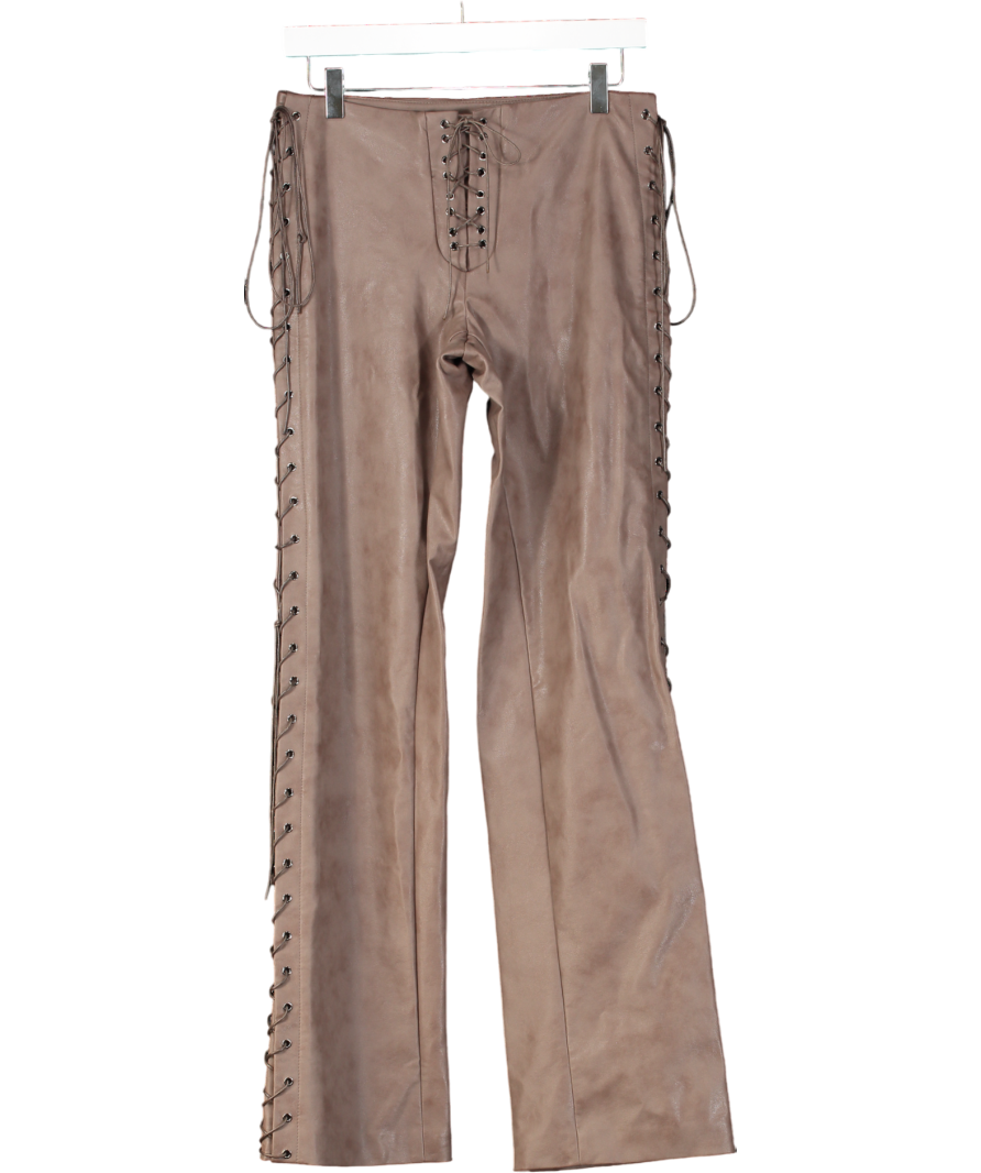 House of CB Drew Mocha Vegan Leather Lace Up Trousers UK S