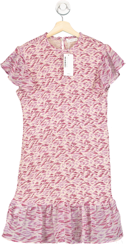 Mango Pink and White Shirred Animal Print Dress XXS
