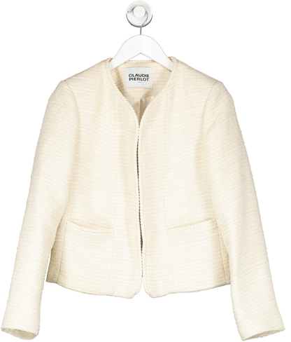 Claudie Pierlot Cream Cropped Tweed Jacket Fr38 UK 10
