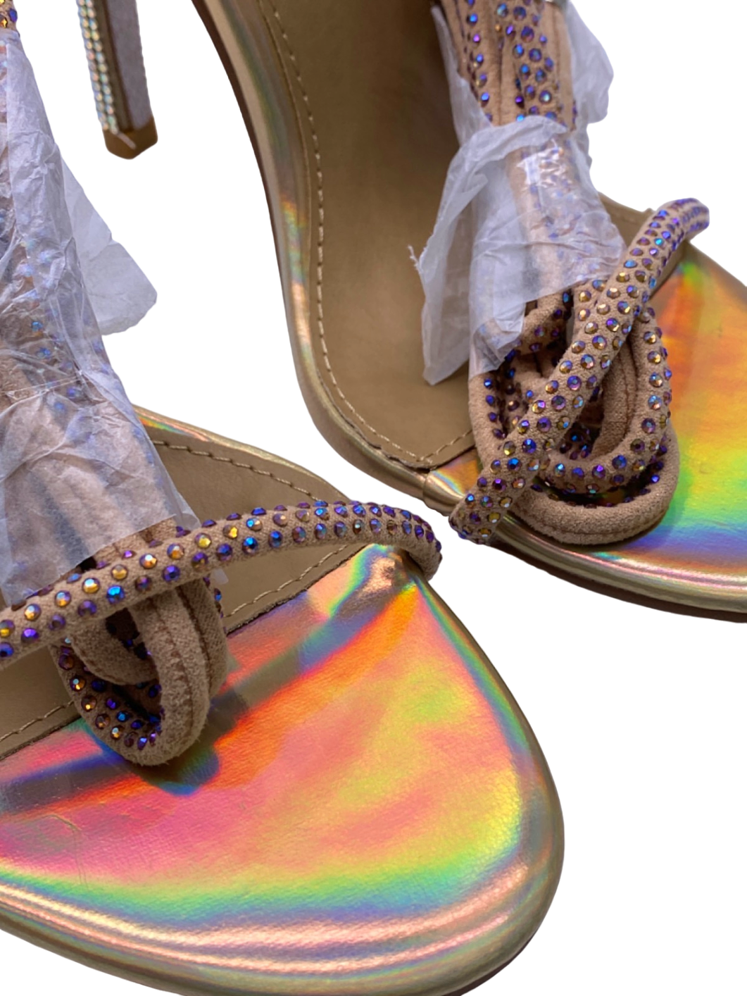 EGO Beige Holographic Open Toe Heels UK 4