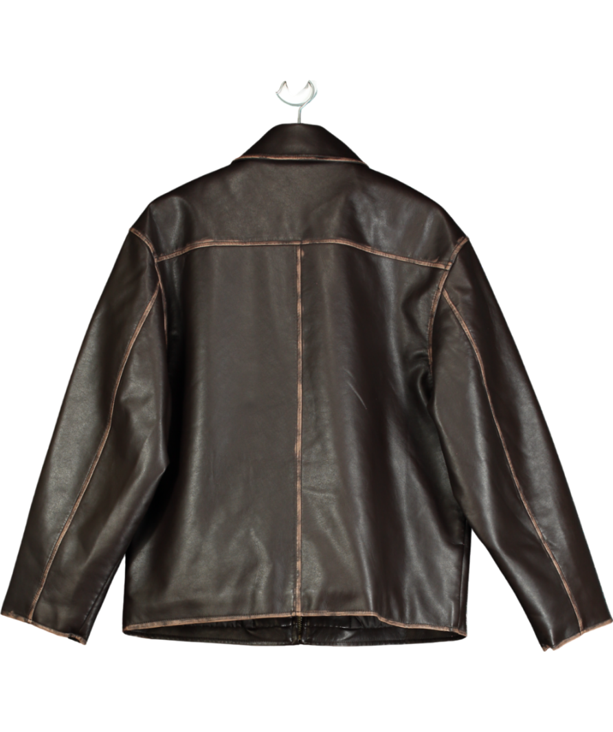 MANGO Brown Leather-effect Jacket With Contrast Stitching UK S