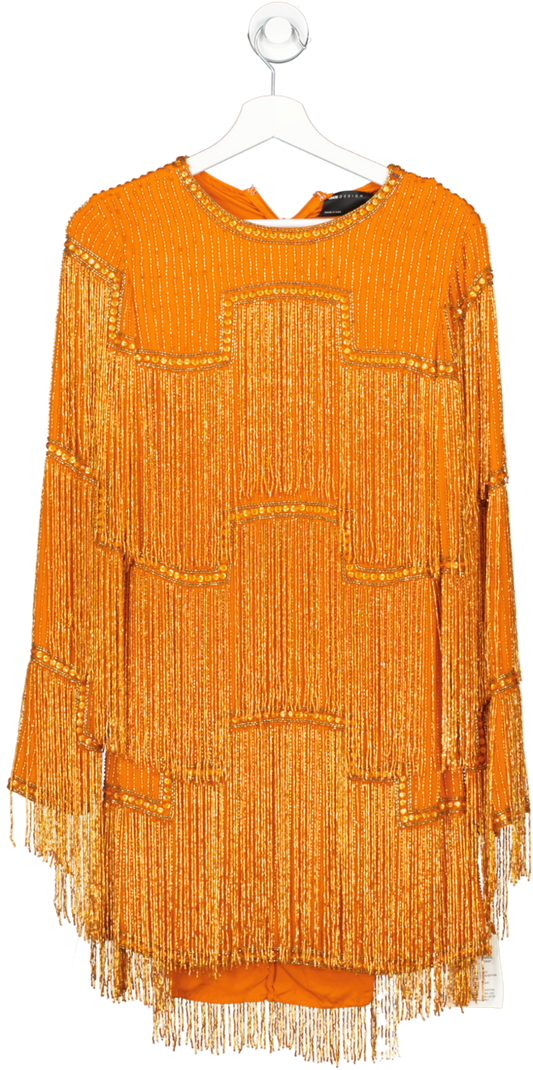 ASOS Orange Embellished Shift Mini Dress With Beaded Fringe UK 10