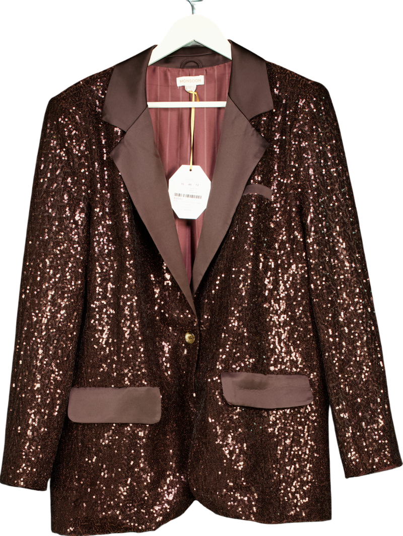 Monsoon Brown X Sarah Corbett-winder Satin Sequin Blazer Bronze UK 10