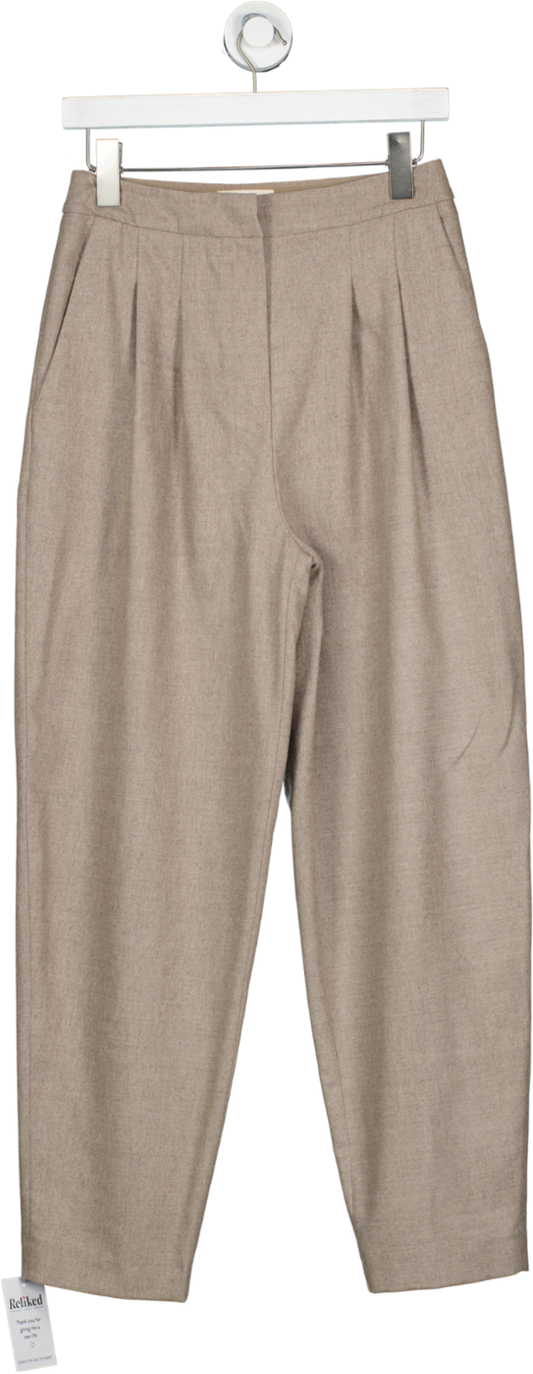 LouLouStudios Brown Farina Pleated Wool-blend Tapered Pants UK XS