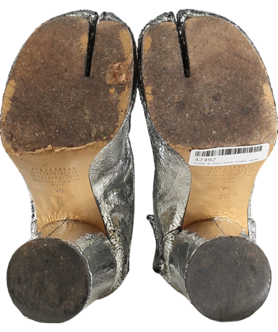 MAISON MARGIELA Metallic Tabi Split-toe Crinkled Patent-leather Ankle Boots UK 2 EU 35 👠