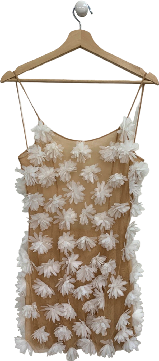 Selezza Beige Floral Embroidered Midi Dress UK S