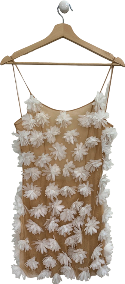 Selezza Beige Floral Embroidered Midi Dress UK S