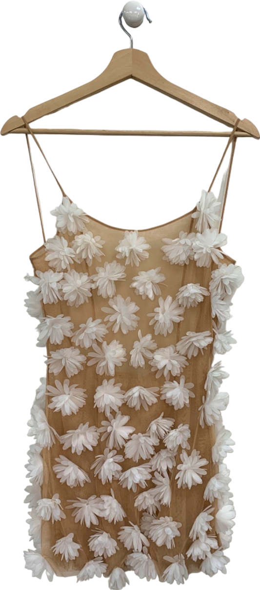 Selezza Beige Floral Embroidered Midi Dress UK S