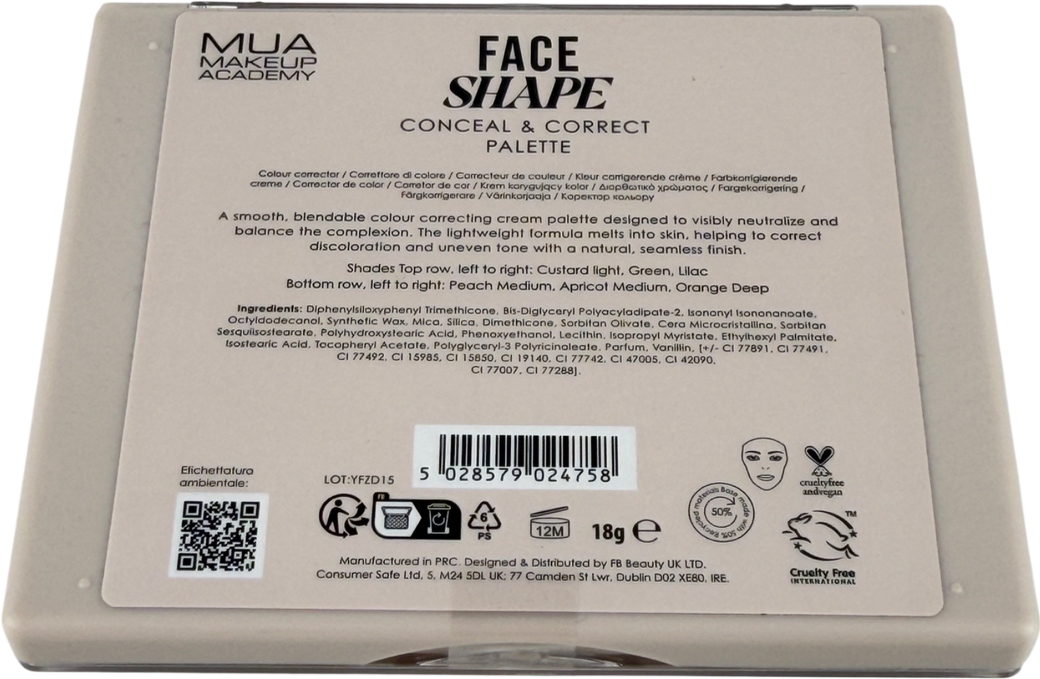 MUA Face Shape Palette, Conceal & Correct, 6 Cream Shades | Cream Colour Correcting Palette Targets Redness & Dark Circles, With Vitamin E For Face, Eyes & Cheeks, Vegan & Cruelty Free 18g