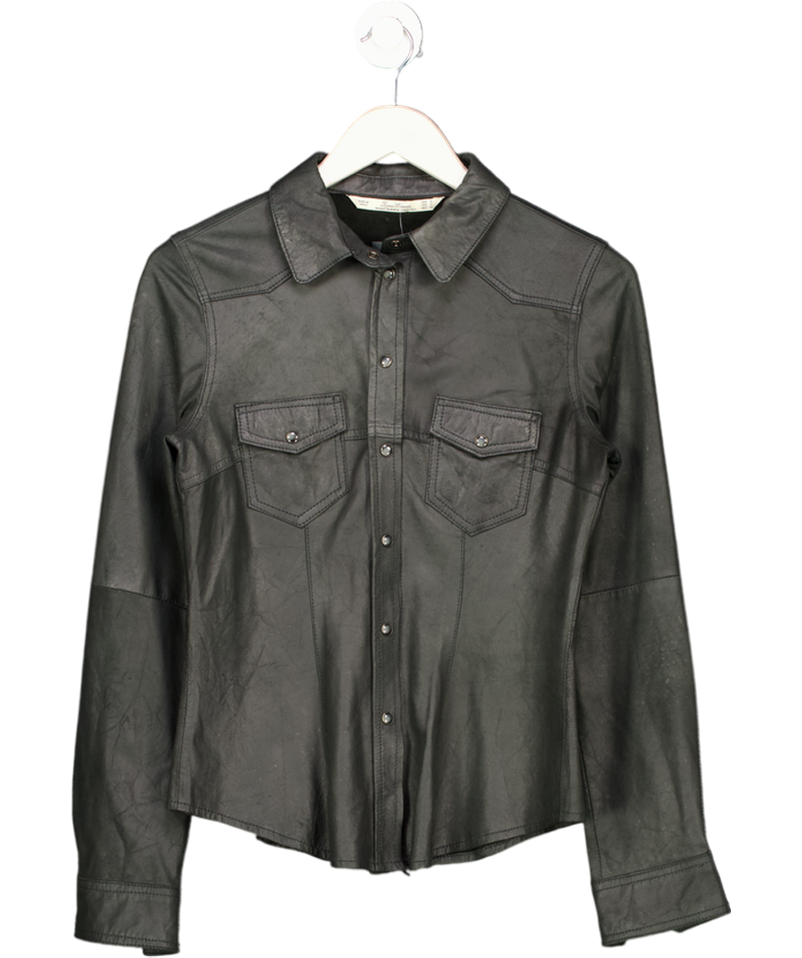 ZARA Black Faux Keather Fitted Western Style Shirt UK S