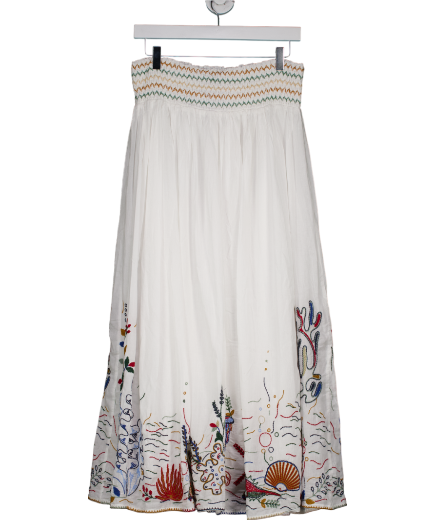 ZARA White Embroidered Sea Motif Skirt UK L