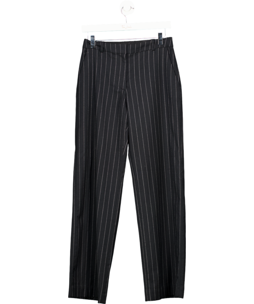 & Other Stories Black Pinstripe Wool Blend Straight Press Crease Trousers UK 6
