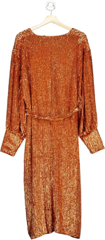 ASOS EDITIONS RUST Sequin Long-Sleeve Wrap Dress UK 18