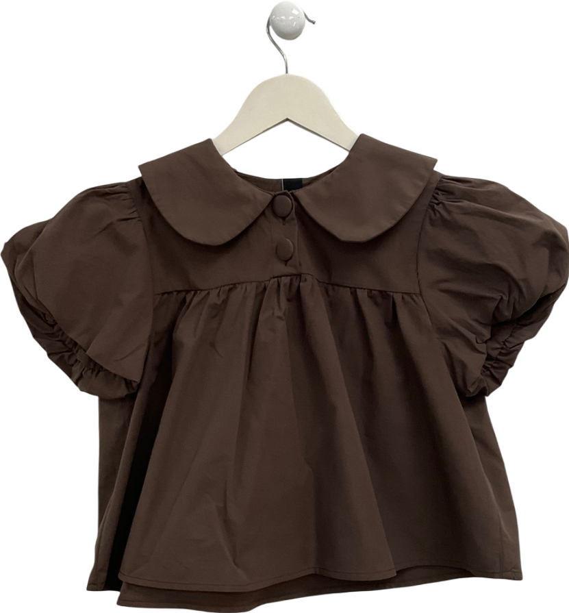 Cider Brown Puff Sleeve Collared Top UK XS