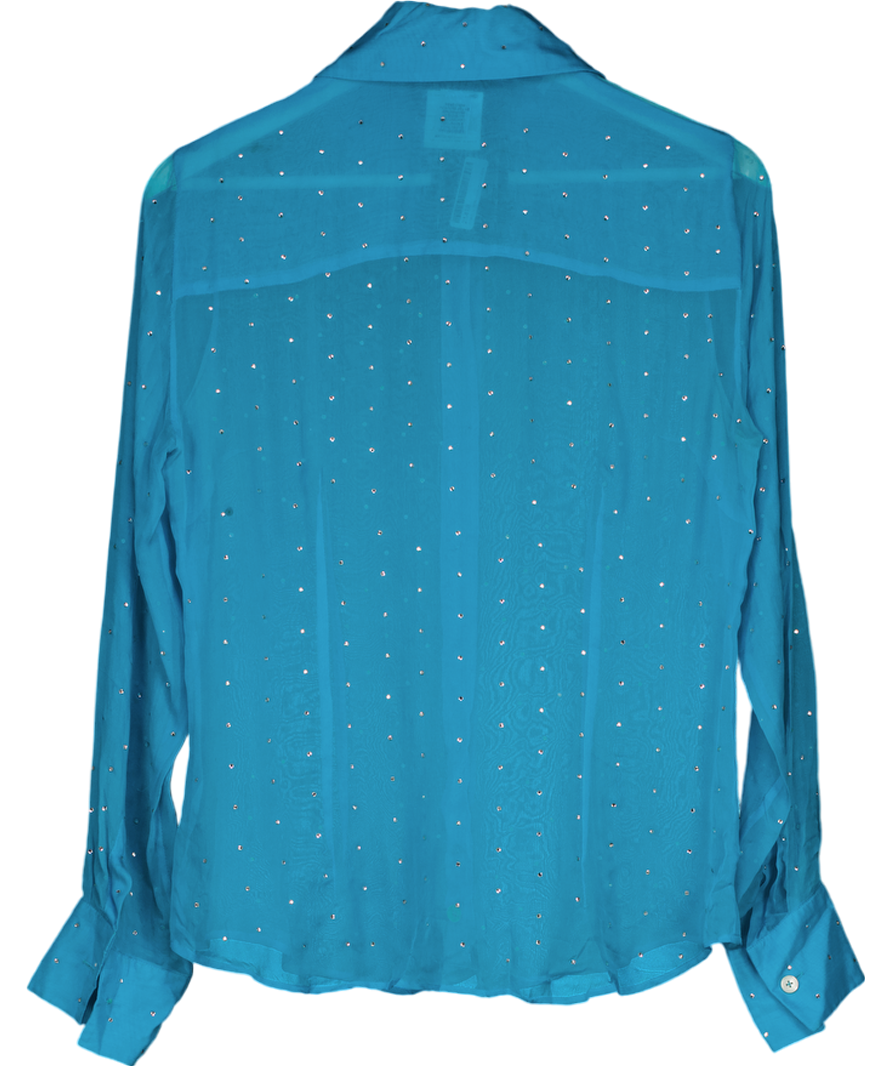 Dolce & Gabbana Blue Silk Rhinestone Blouse UK 10