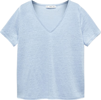 MANGO Blue V-neck Linen T Shirt BNWT UK L