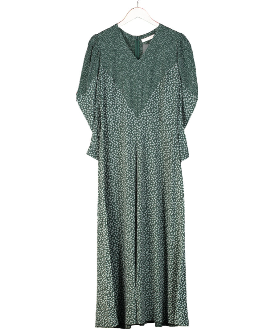 See by Chloé Green Paneled Printed Crepe Maxi Dress UK 10