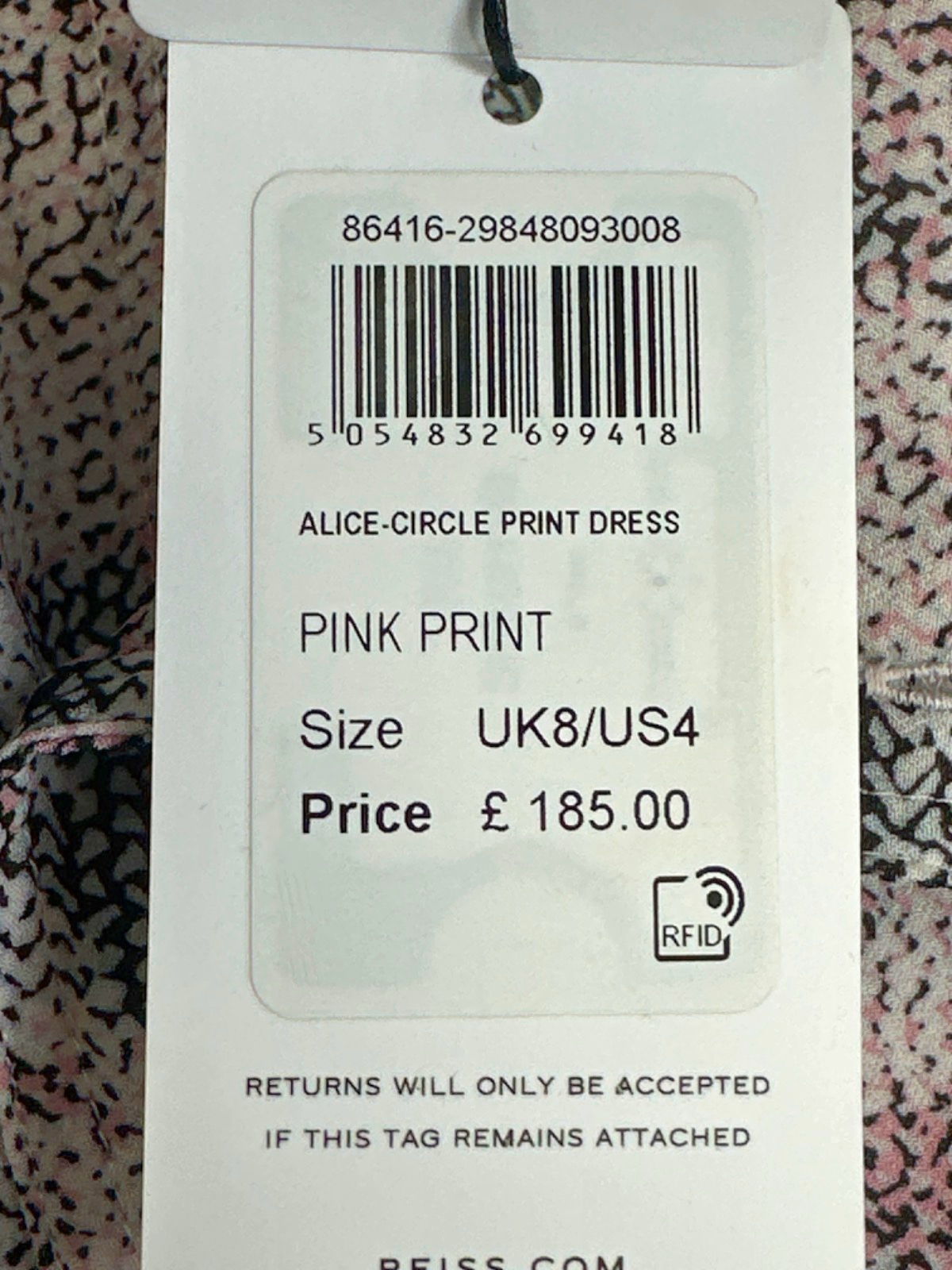 Reiss Pink Print Alice-Circle Dress UK 8