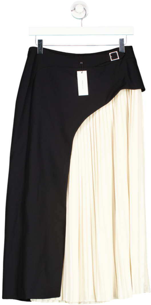 Karen Millen Black / Ivory Tailored Buckle Detail Pleated Midi Skirt UK 8