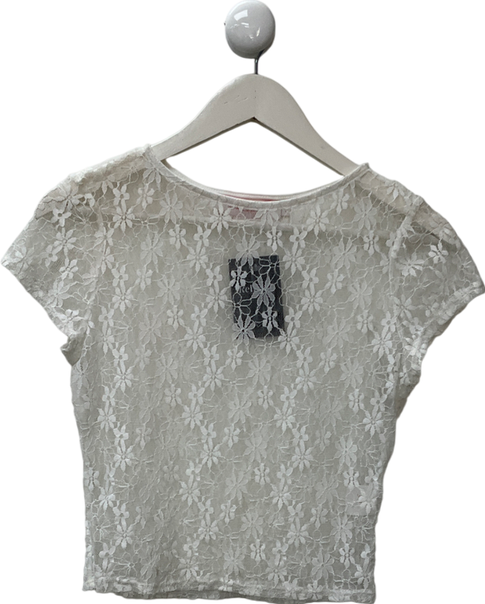 lisa says gah White Lace Short Sleeve Top UK S