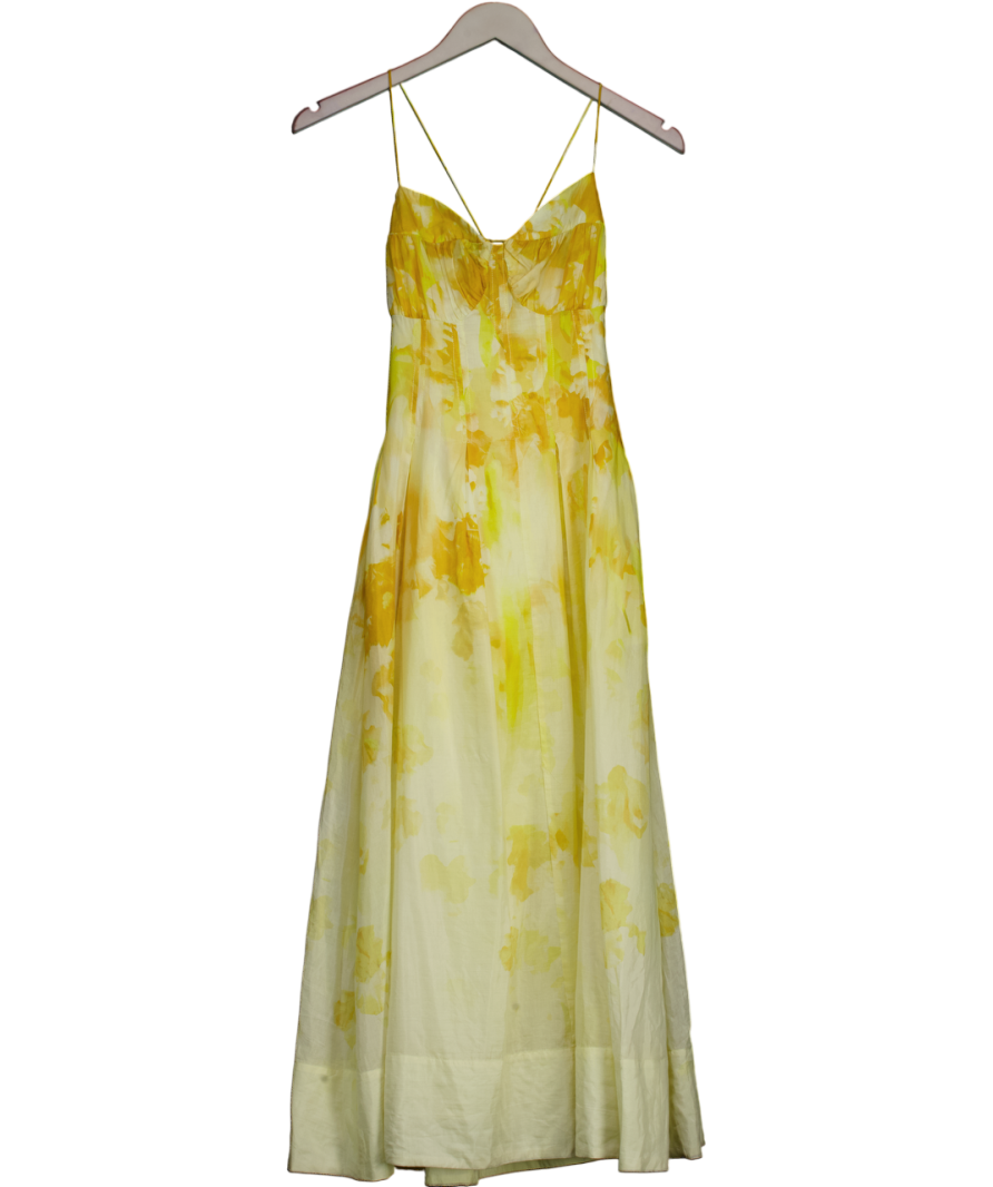 Karen Millen Yellow Petite Silk Cotton Trailing Floral Strappy Midi Dress UK 4