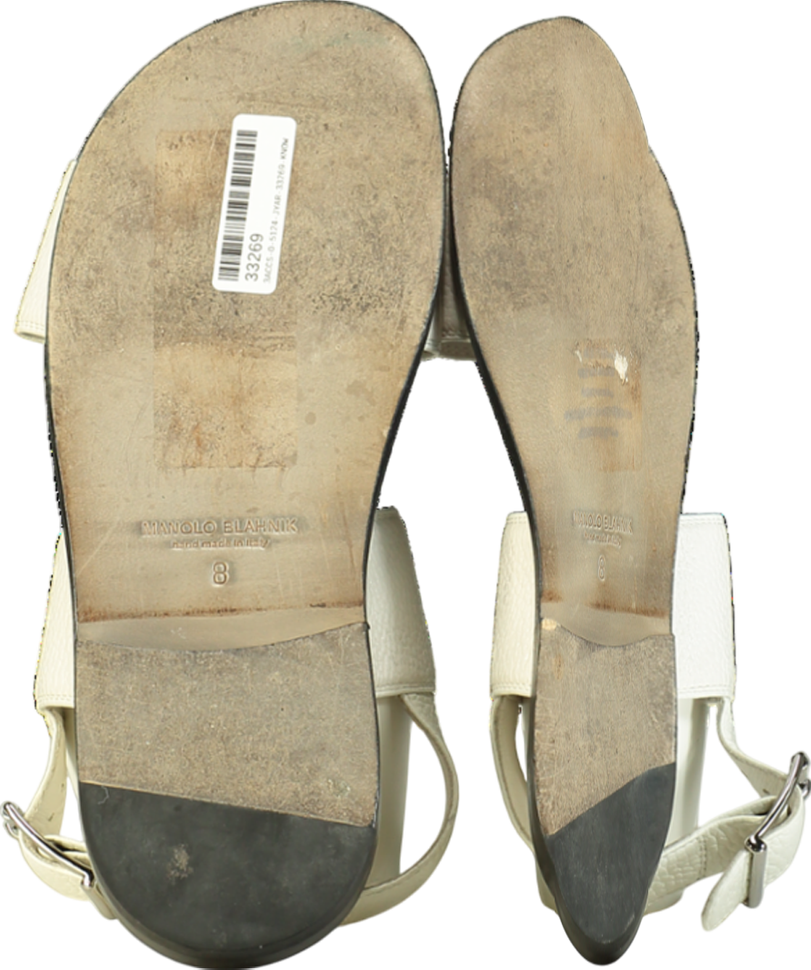 Manolo Blahnik White Bulgobis Calf Leather Sandals UK 8