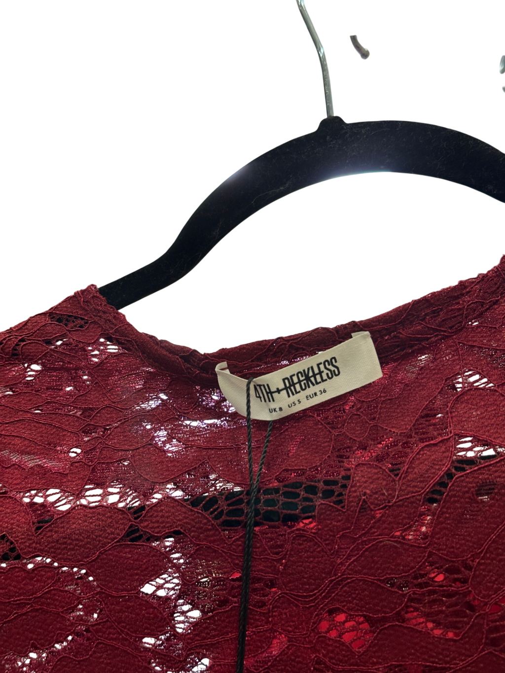 4th & Reckless Red Emery Long-sleeve Stretch Lace Top UK 8