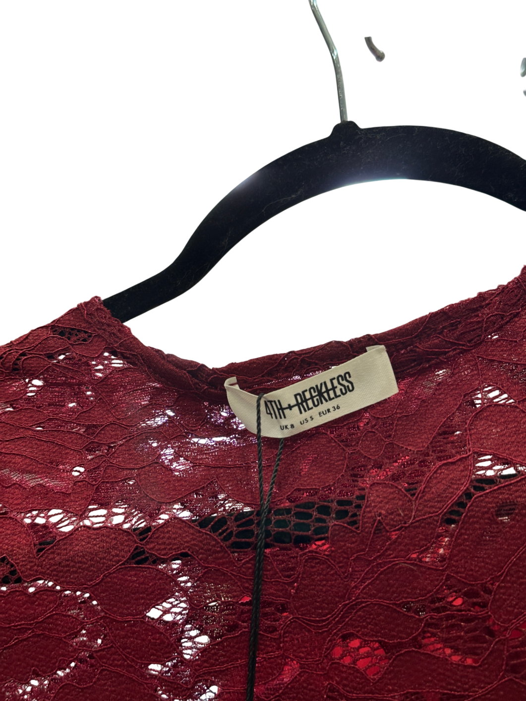 4th & Reckless Red Emery Long-sleeve Stretch Lace Top UK 8