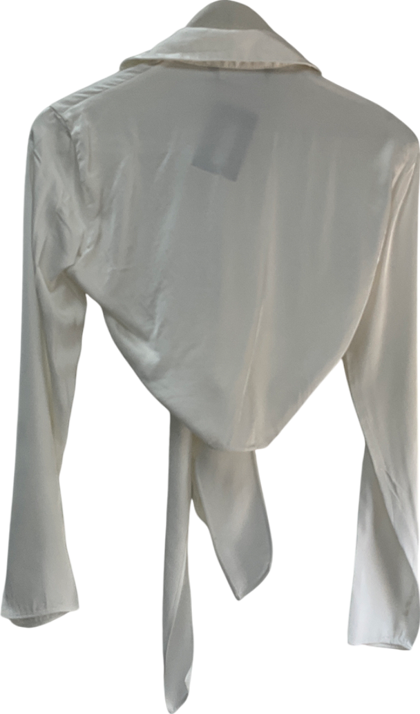 ZARA White Satin Long Sleeved Top UK XS