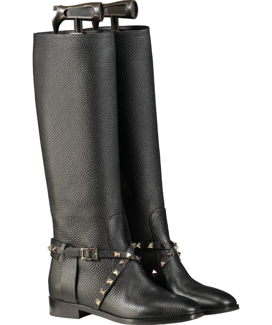 Valentino Garavani Rockstud Pebbled-leather Knee Boots In Black UK 2 EU 35 👠