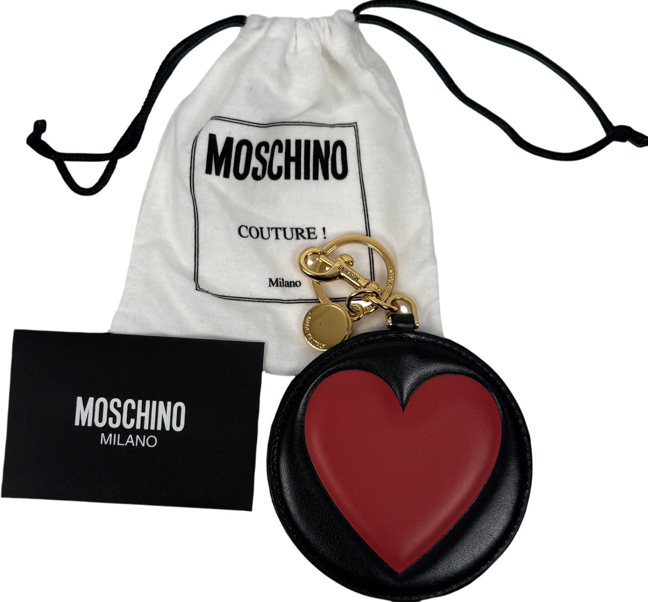 MOSCHINO Black Big Heart Calfskin Bag Charm / Keychain One Size