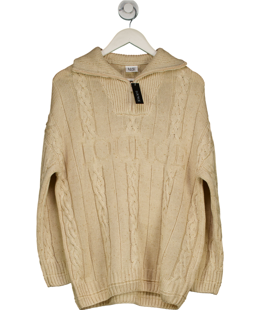 Lounge Beige Marl Cable Knit 1/4 Zip Jumper UK S