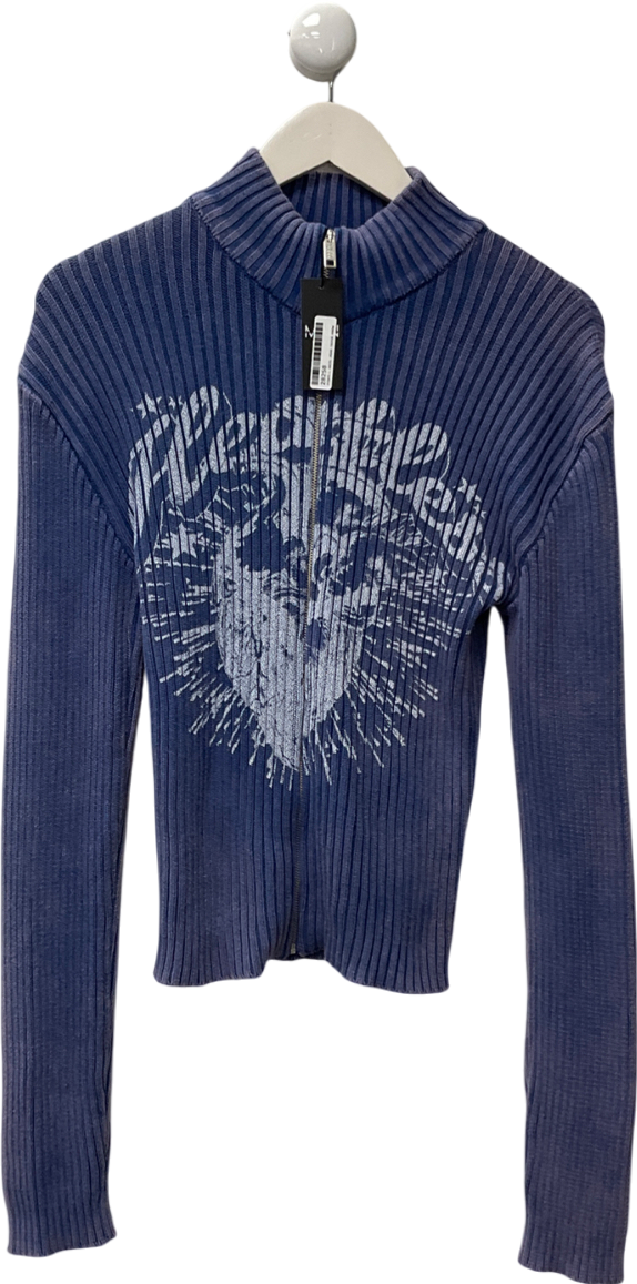 boohooMan Blue Muscle Fit Ribbed Acid Wash Jumper UK M