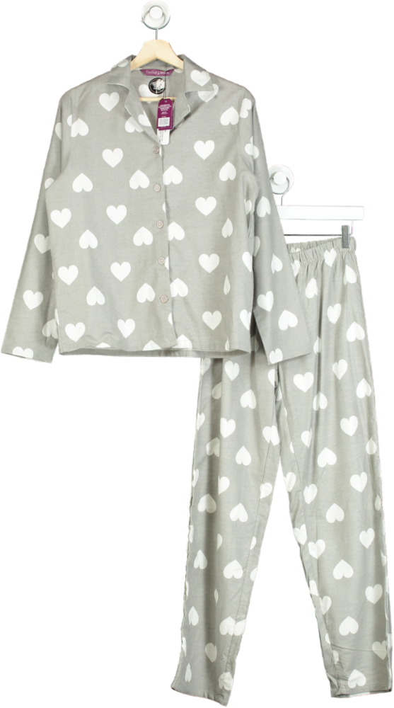 Grey Heart Print Brushed Cotton Pyjamas in gift bag UK 16-18