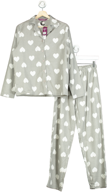 Grey Heart Print Brushed Cotton Pyjamas in gift bag UK 16-18