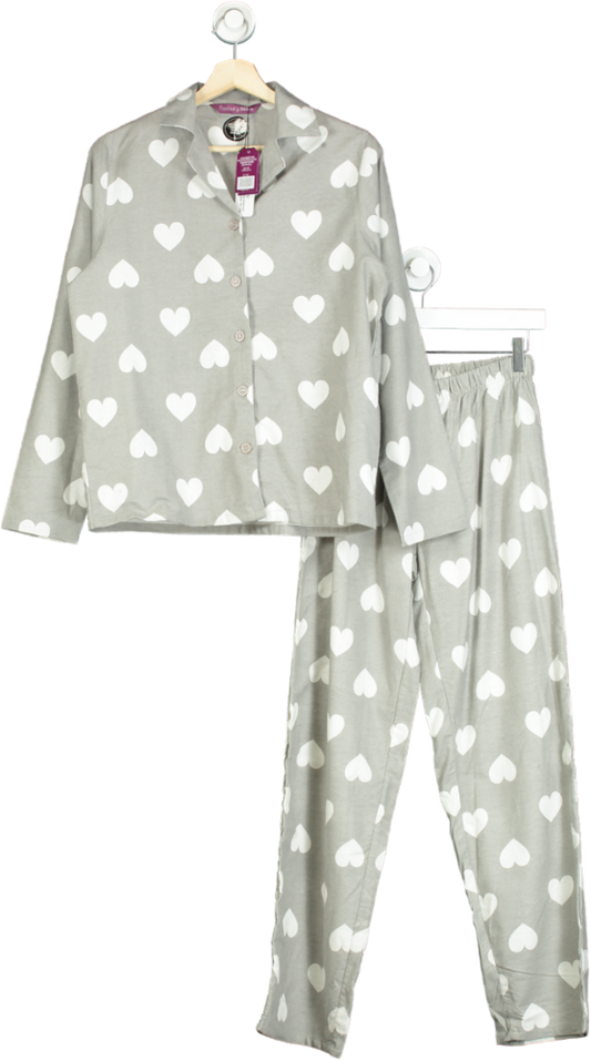 Grey Heart Print Brushed Cotton Pyjamas in gift bag UK 16-18