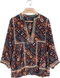 ISABEL MARANT Black 100% Silk Printed Notch Neck Top Fr38 UK 10