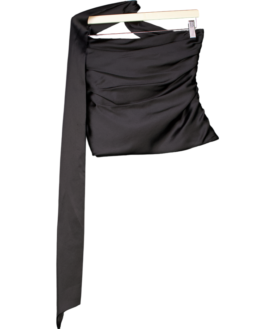ZARA Black Ruched Satin Bandeau Top UK XS