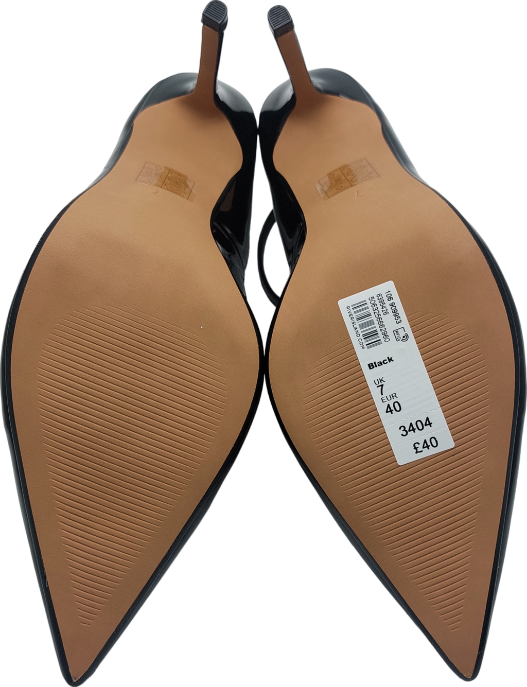 River Island Black Patent Ankle Strap Stilettoes UK 7 EU 40 👠