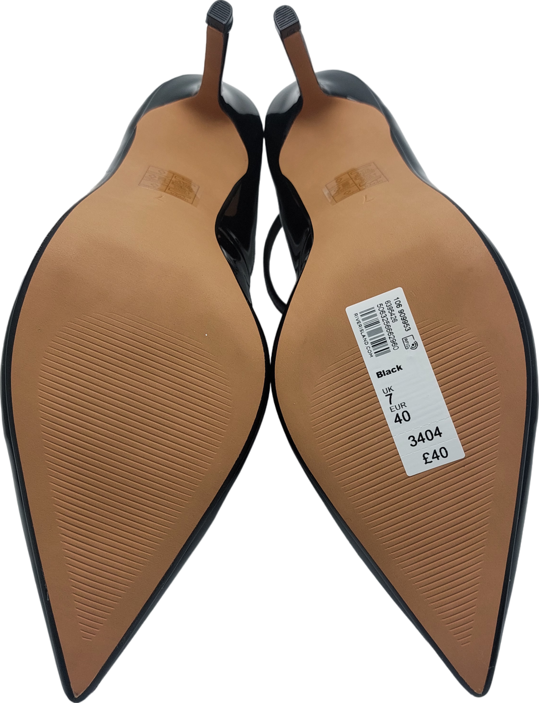 River Island Black Patent Ankle Strap Stilettoes UK 7 EU 40 👠