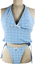 Zaful Blue Knitted Plaid Tankini Set UK M