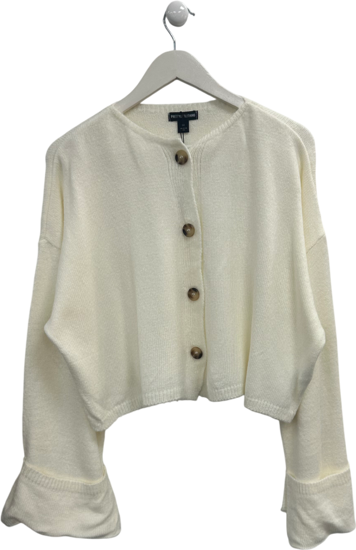 PrettyLittleThing Cream Thick Knit Button Up Cardigan UK M