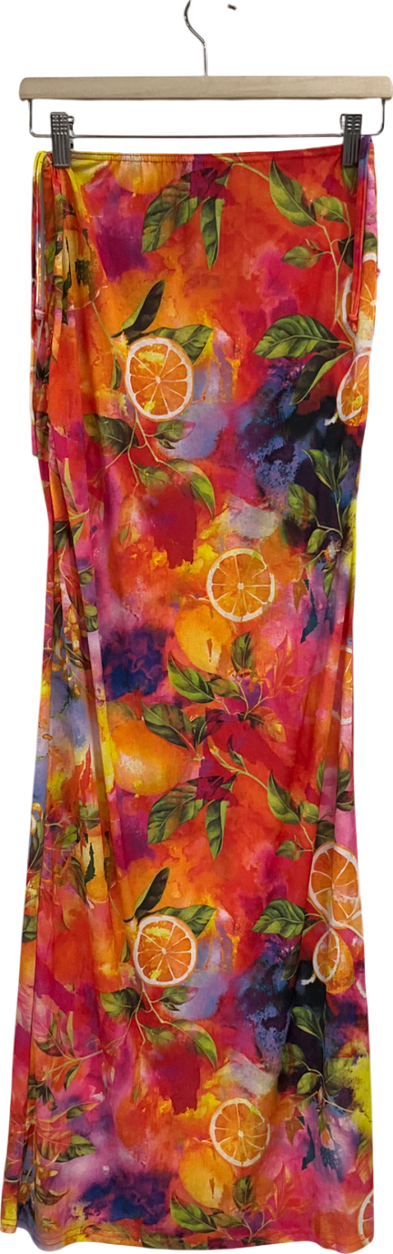 PrettyLittleThing Multicoloured Fruit Print Midaxi Skirt UK 14