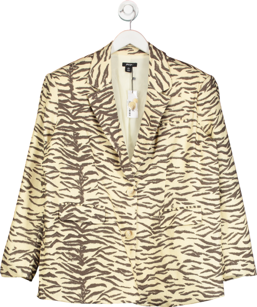 Nasty Gal Cream Zebra Linen Print Oversized Blazer UK 6