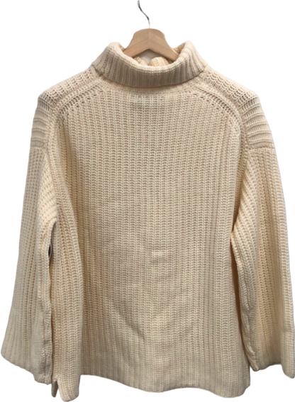 WYSE LONDON Ivory Cashmere Blend Coral Chunky Roll Neck Jumper UK XL