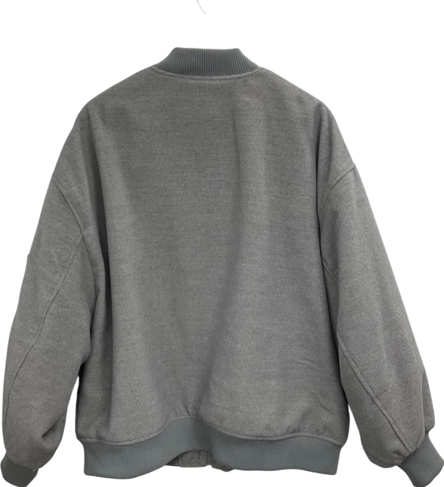 boohoo Grey Contrast Blanket Stitch Wool Look Jacket UK 14