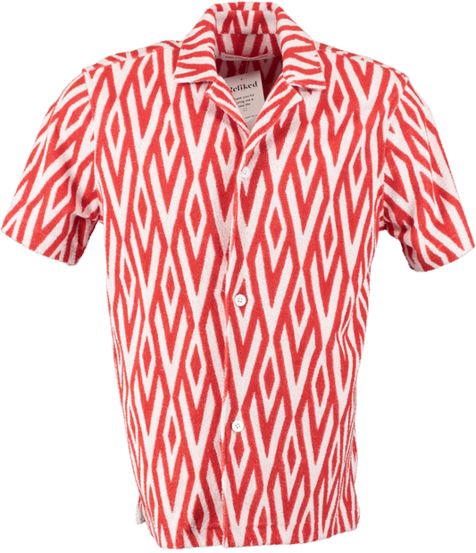 Orlebar Brown Red Trevone Cano Jacquard Towelling Shirt UK M