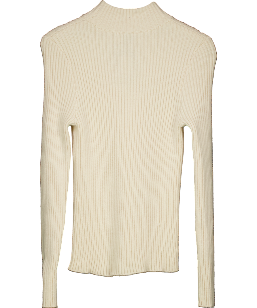 almada label Cream Ribbed Merino Wool And Cashmere Blend Jumper UK M